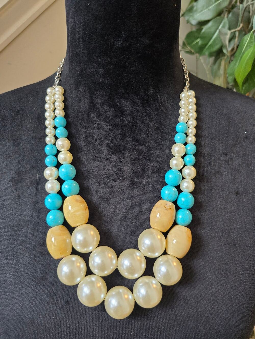 Turquoise Ivory Beaded Statement Necklace